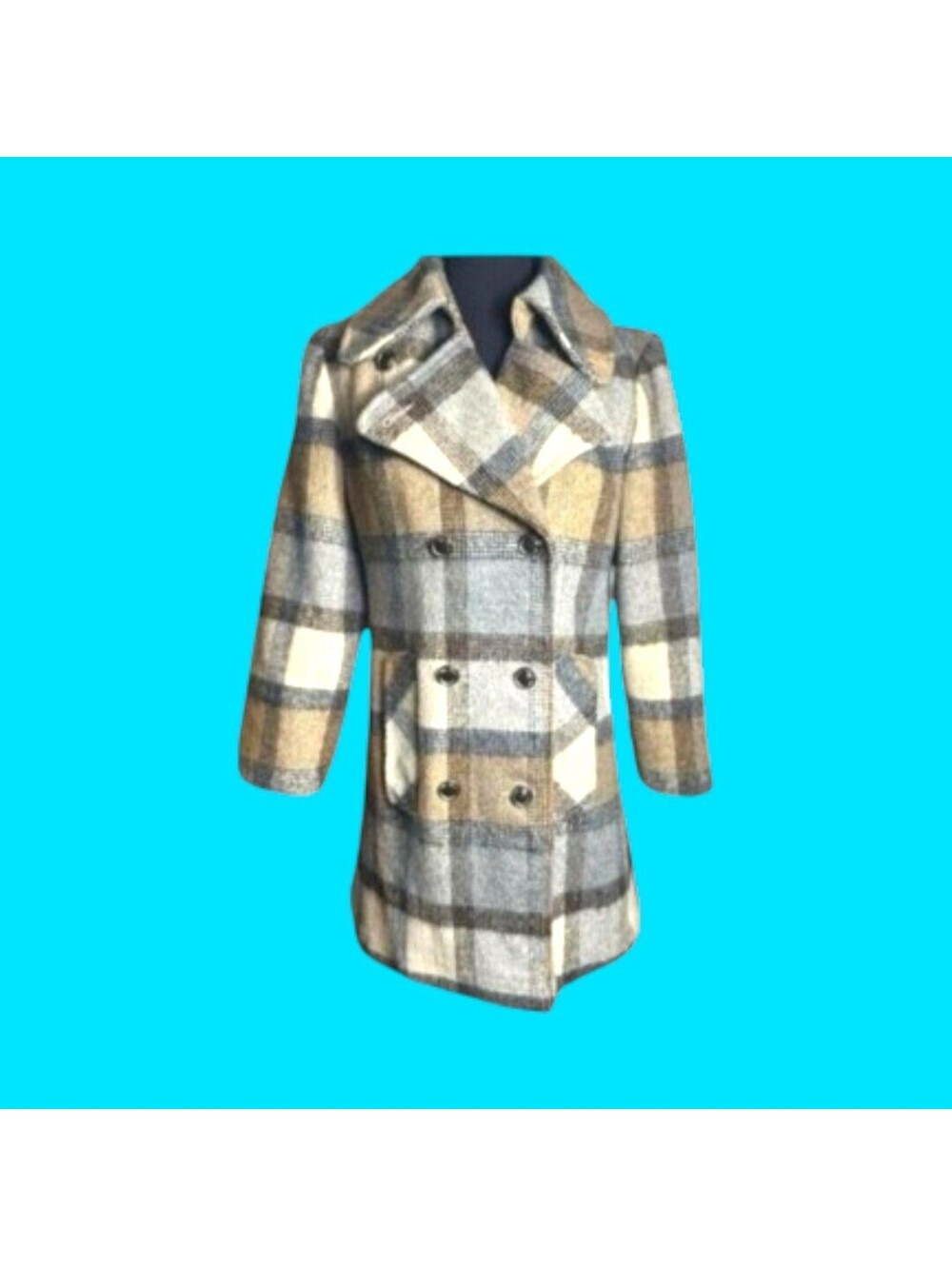 1970s Vintage Plaid Wool Peacoat sz S